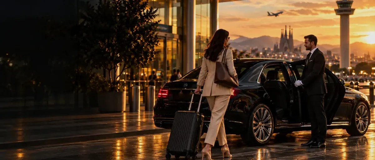 Illustrative chauffeur arrival scene for a Barcelona airport pickup guide