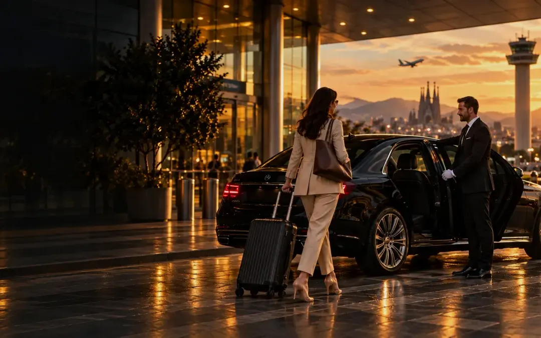 Illustrative chauffeur arrival scene for a Barcelona airport pickup guide